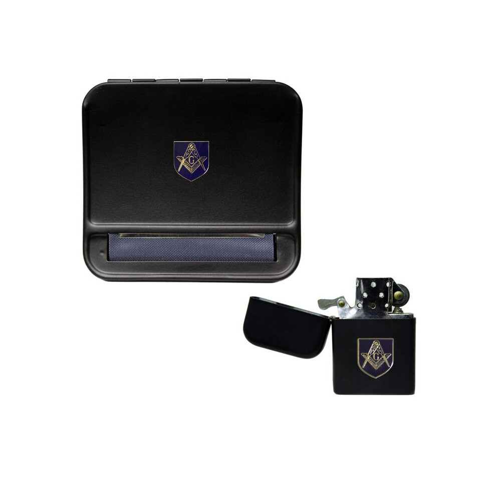 Knight Black Masonic G Cigarette Rolling Machine And Stormproof Petrol Lighter