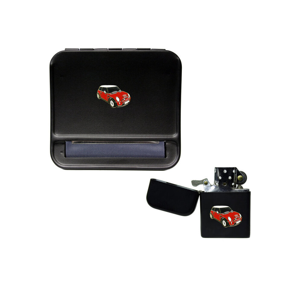 Knight Black/Red Mini Cooper Cigarette Rolling Machine And Stormproof Petrol Lighter