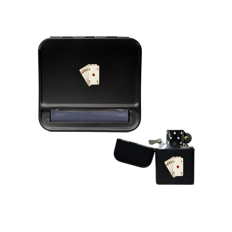 Knight Black Poker Playing Cards Cigarette Rolling Machine And Stormproof Petrol Lighter