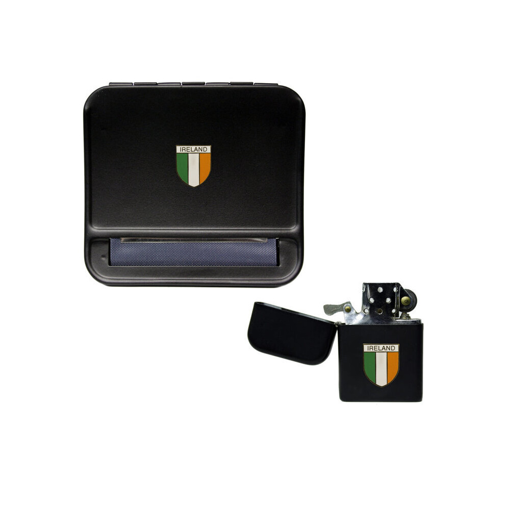 Knight Black Irish Tricolour Cigarette Rolling Machine And Stormproof Petrol Lighter