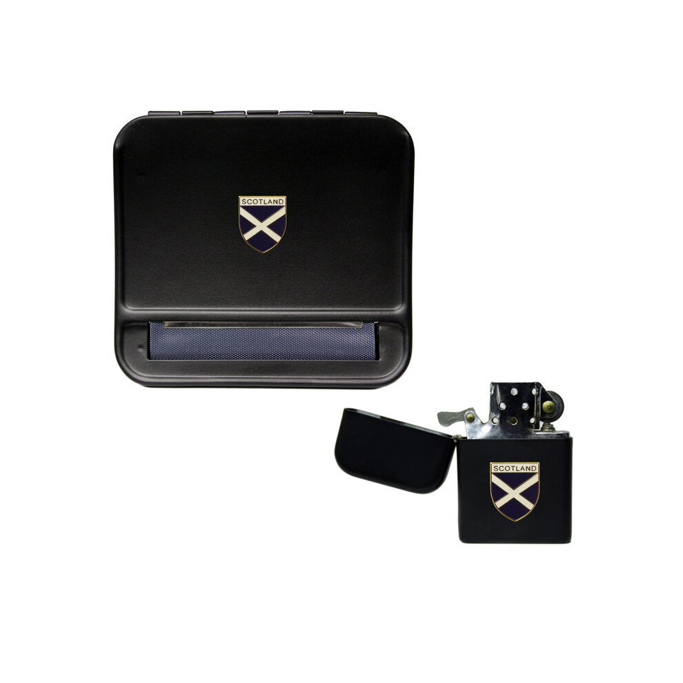 Knight Black Scotland St Andrew's Cross Cigarette Rolling Machine And Stormproof Petrol Lighter