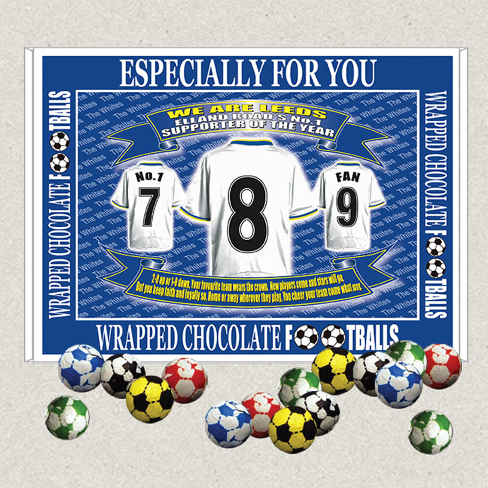 (Chocolate Footballs) Leeds Football Shirt Gift Boxed Sweets Available In Vanilla Fudge, Fruit Jellies, Liquorice, Chocolate Footballs And Haribo Mix