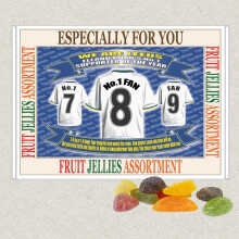 (Fruit Jellies) Leeds Football Shirt Gift Boxed Sweets Available In Vanilla Fudge, Fruit Jellies, Liquorice, Chocolate Footballs And Haribo Mix
