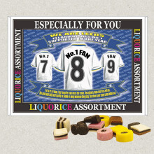 (Liquorice Assortment ) Leeds Football Shirt Gift Boxed Sweets Available In Vanilla Fudge, Fruit Jellies, Liquorice, Chocolate Footballs And Haribo Mix