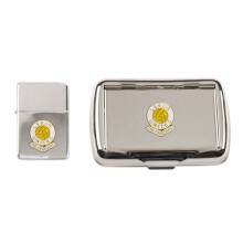 Leeds United football club polished chrome tobacco tin and stormproof petrol lighter