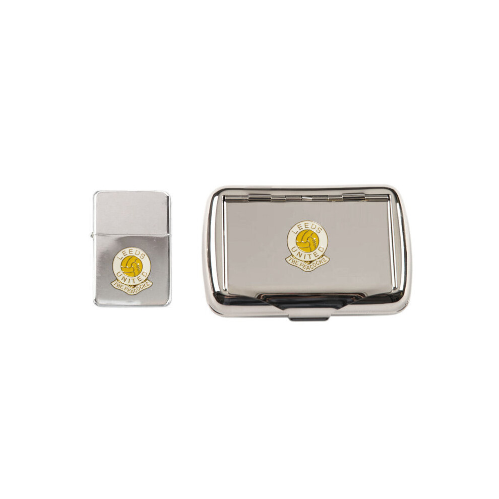 Knight Leeds United Football Club Polished Chrome Tobacco Tin And Stormproof Petrol Lighter
