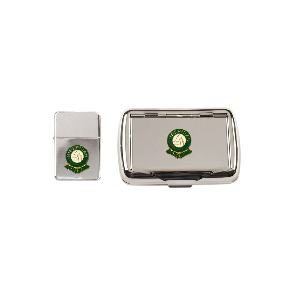 Knight Hibernian Football Club Polished Chrome Tobacco Tin And Stormproof Petrol Lighter