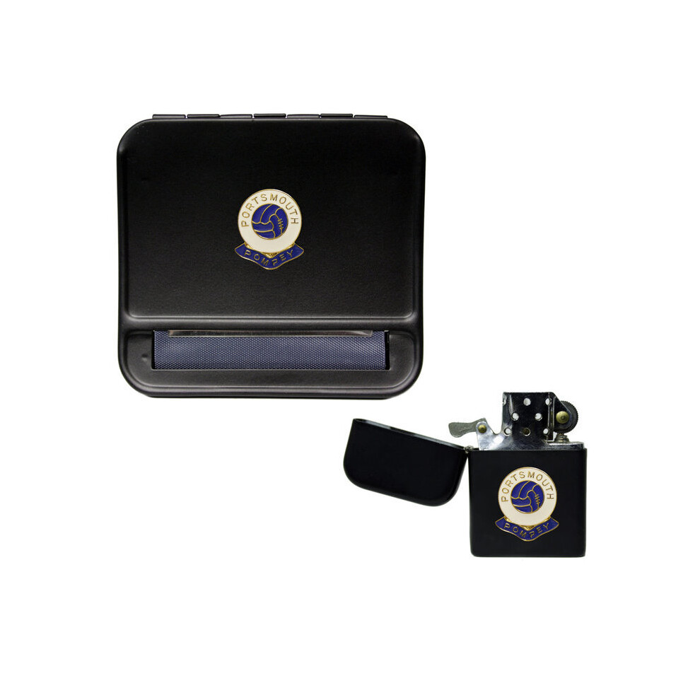Knight Black Portsmouth Football Club Cigarette Rolling Machine And Storproof Petrol Lighter