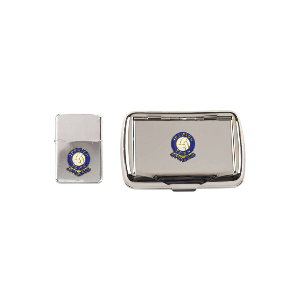 Knight Ipswich Town Football Club Polished Chrome Tobacco Tin And Stormproof Petrol Lighter