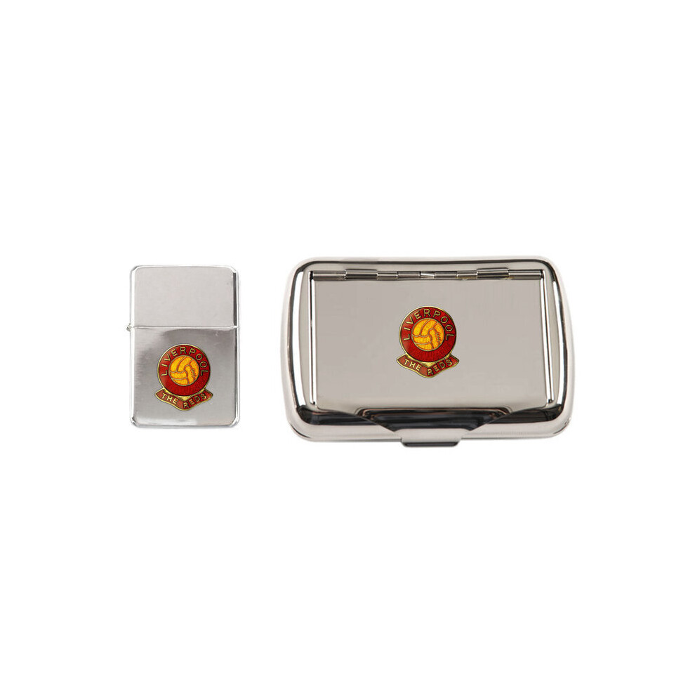 Knight Liverpool Football Club Polished Chrome Tobacco Tin And Stormproof Petrol Lighter