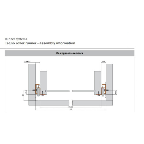 (450mm) Metal roller - drawer runners Tecno - white 1