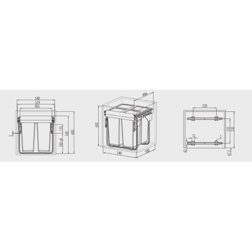 GTV Kitchen waste bin soft close JC609M-2 (529x494x540) 2