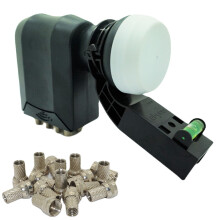 (MK4 OCTO LNB + 16 F PLUGS) GENUINE MK4 OCTO 8 WAY LNB UNIVERSAL SATELLITE LMB FOR SKY+ HD FREESAT