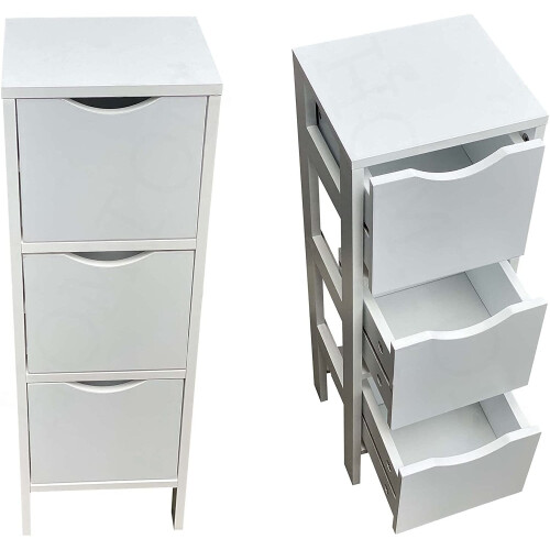 bathroom Storage Unit bedroom Free standing 3 Drawers Cabinet White