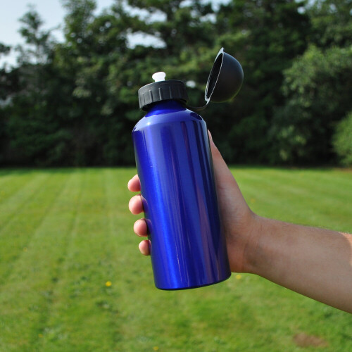 (Blue) Kids Water Bottle 650ml Metal Drinks School Straw