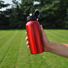 (Red) Kids Water Bottle 650ml Metal Drinks School Straw