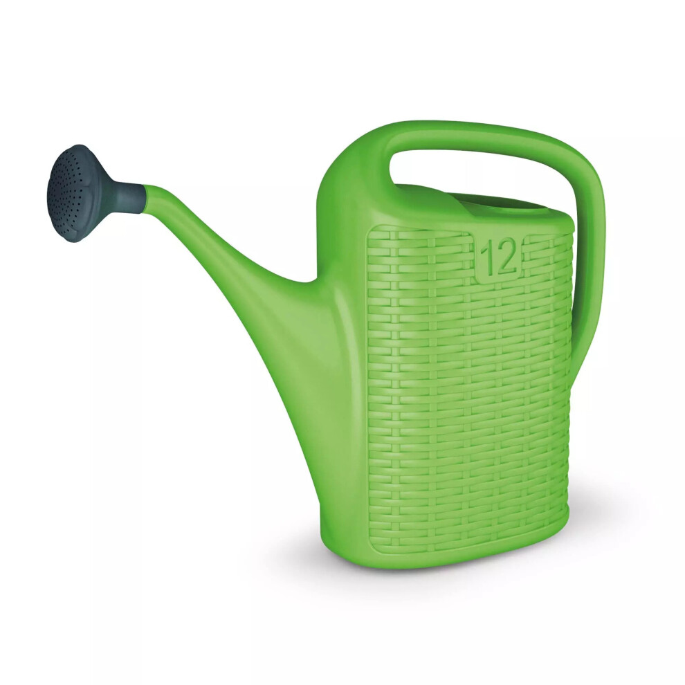 (Green, 12 Litre) Plastic Rattan Watering Can Garden