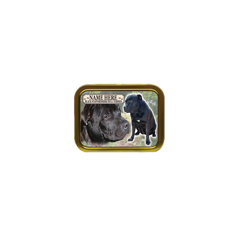 Personalised Gift Products Black Personalised Staffordshire Bull Terrier Dog Breed Tobacco Tin Gift & Smoking Products