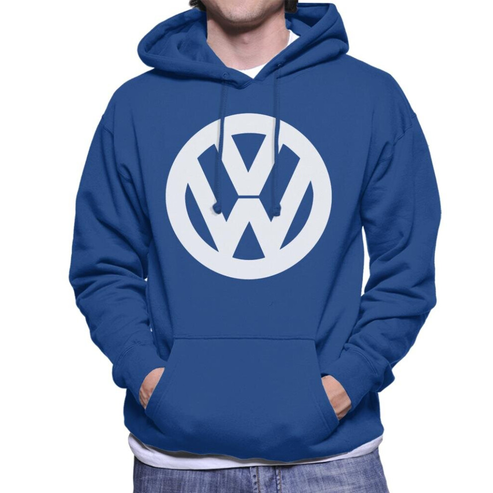 (L, Royal Blue) Volkswagen White VW Logo Classic Retro Men's Hooded Sweatshirt