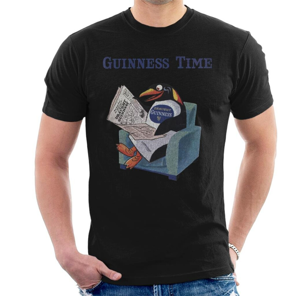 (XL, Black) Guinness Penguin Reading Newspaper Men's T-Shirt