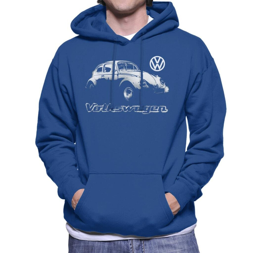 (2XL, Royal Blue) Volkswagen Beetle Faded Spray Paint Aesthetic Men's Hooded Sweatshirt