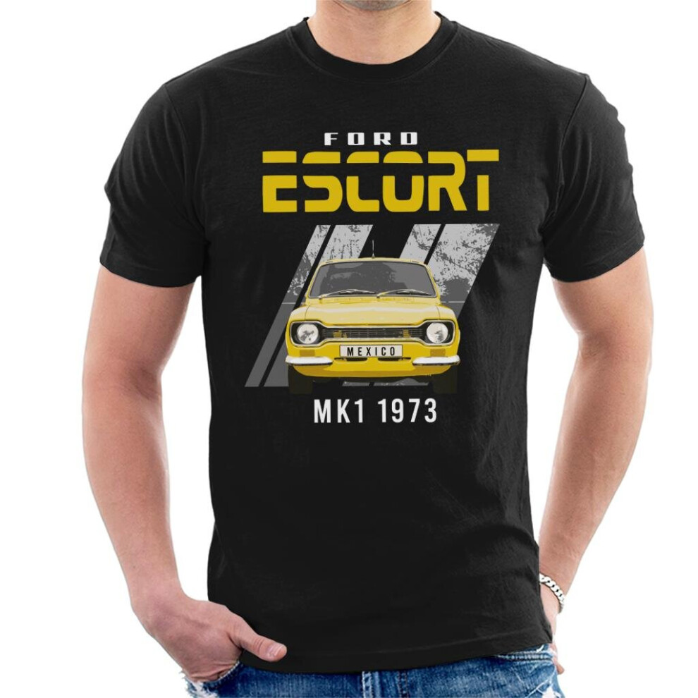 (2XL, Black) Ford Escort MK1 1973 Yellow Mexico Men's T-Shirt