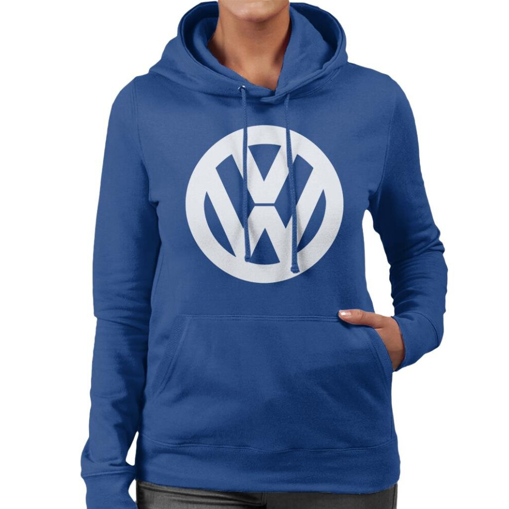 (S, Royal Blue) Volkswagen White VW Logo Classic Retro Women's Hooded Sweatshirt