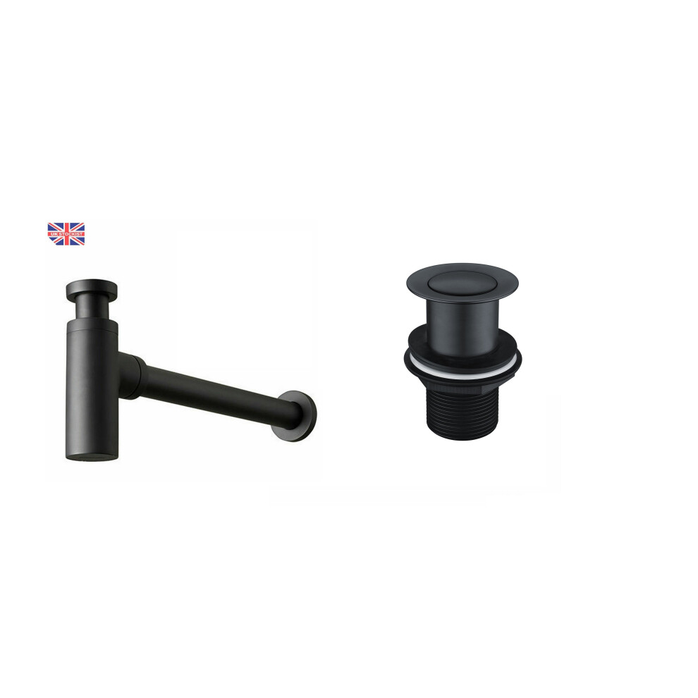 Bottle Trap Adjustable Including Basin Clicker Waste (Unslotted) Matt Black Modern 5060651450284