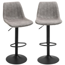 HOMCOM Set Of 2 Microfibre Retro Tub Bar Stools with Footrest Grey