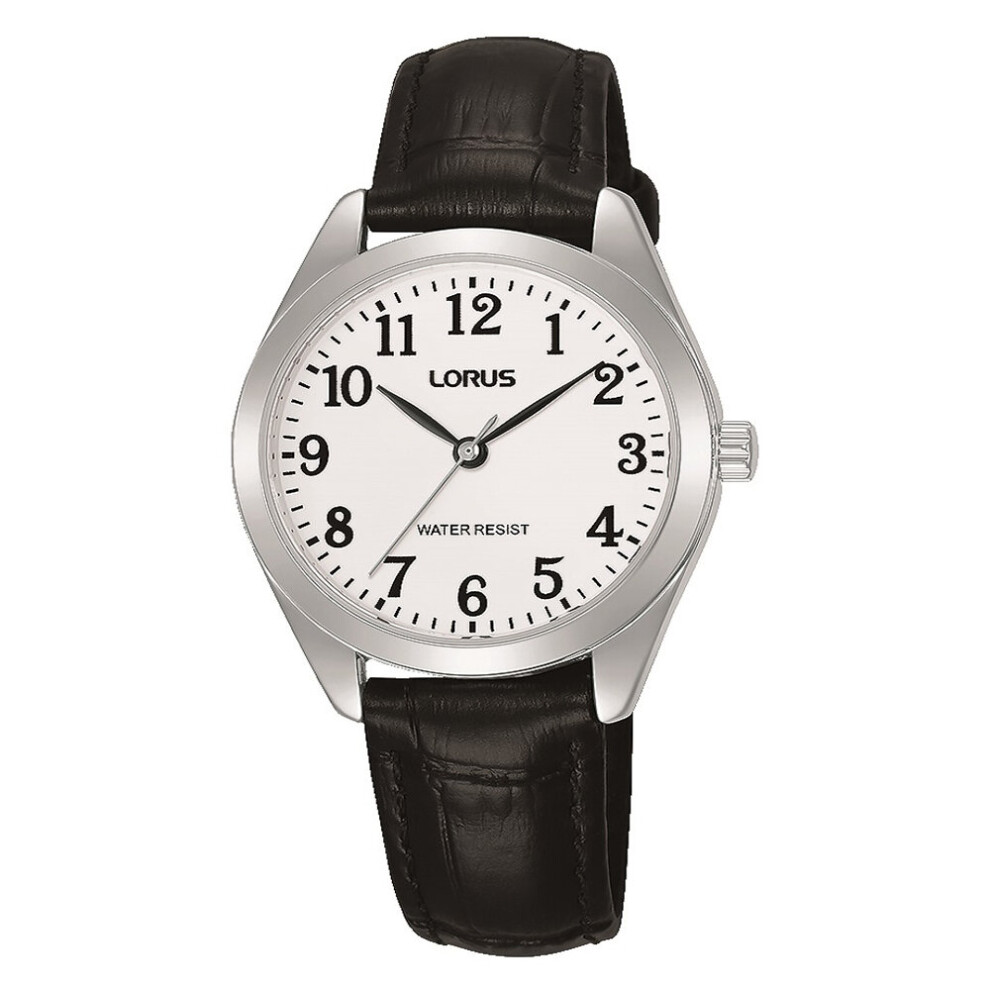 Lorus RG239TX9 Ladies Easy Reader Silver Case Black Leather Strap Watch