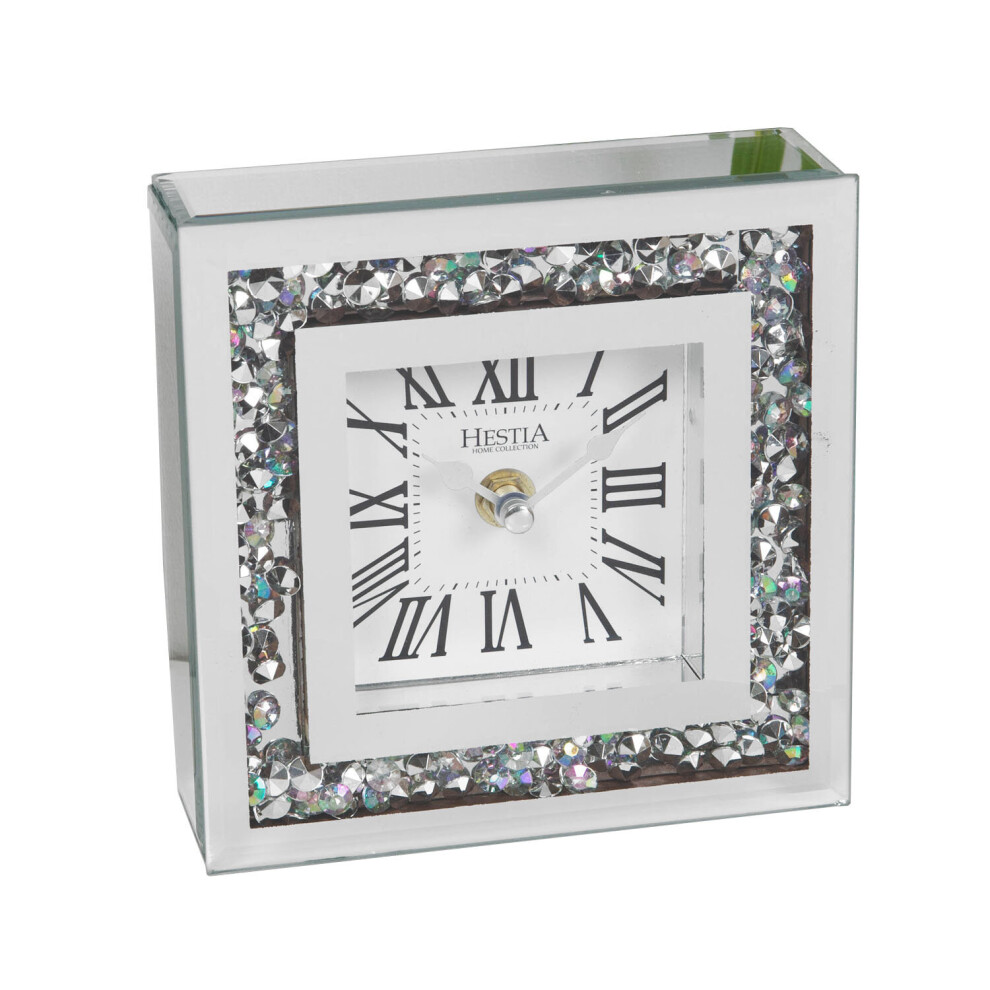Widdop And Co. Hestia Crystal Border Mantel Clock 15Cm Silver