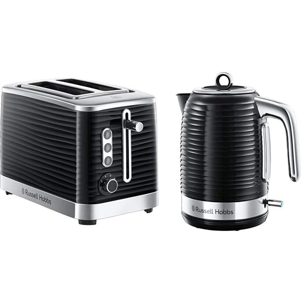 (Black, Kettle and 2 Slice Toaster) Russell Hobbs 24361 Inspire Electric Fast Boil Kettle, 3000 W, 1.7 Litre, Black with Chrome Accents