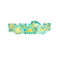 Metallic Dice Spel LIc742 Polyhedral Sköldpadddice Set, Blå & grön - Set om 7