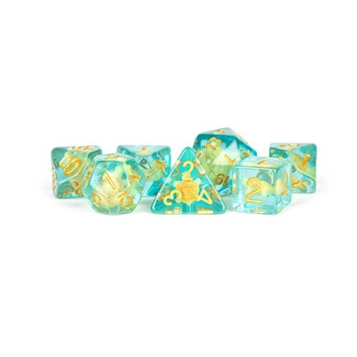 Metallic Dice Spel LIc742 Polyhedral Sköldpadddice Set, Blå & grön - Set om 7
