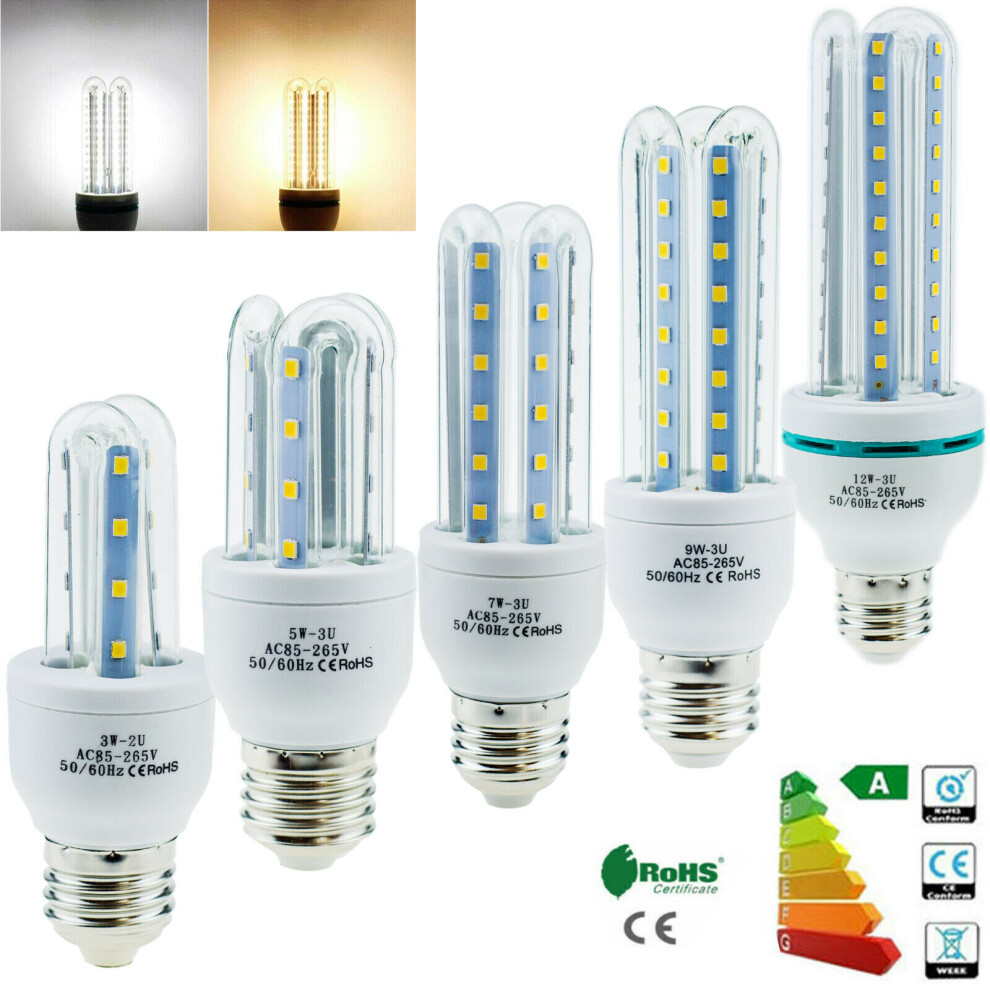 (3W Cool White) LED Bulb E27 3U Shape Corn LED Bulb 3W 5W 7W 9W 12W Cool Warm White