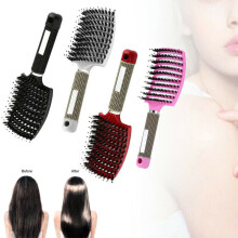 (Pink) Women Bristle Nylon Hairbrush Scalp Massage Comb Detangle Hair Brush Salon Tool