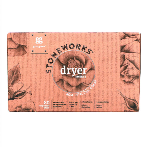 Grab Green, Stoneworks, Rose Petal, 80 Compostable Dryer Sheets