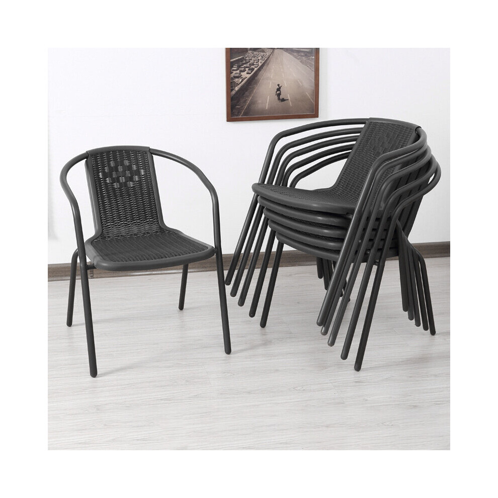 (Set of 6) Garden Dining Chairs Rattan Bistro Chairs Outdoor Furniture