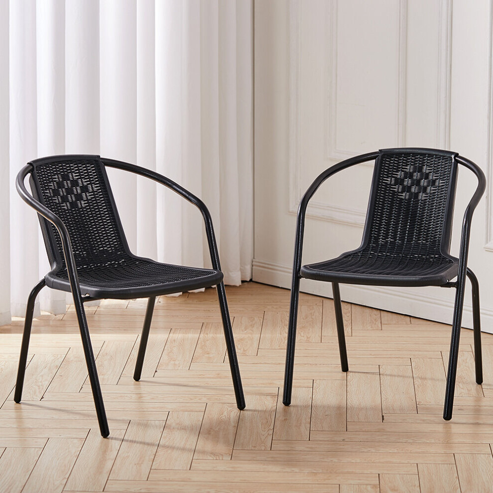 (Set of 2) Garden Dining Chairs Rattan Bistro Chairs Outdoor Furniture