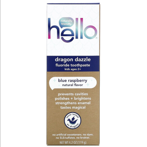 Hello, Fluoride Toothpaste, Dragon Dazzle, Ages 2+, Blue Raspberry 1