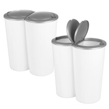 2 x 25L White Grey Circular Double Recycling Waste Duo Bin Disposal