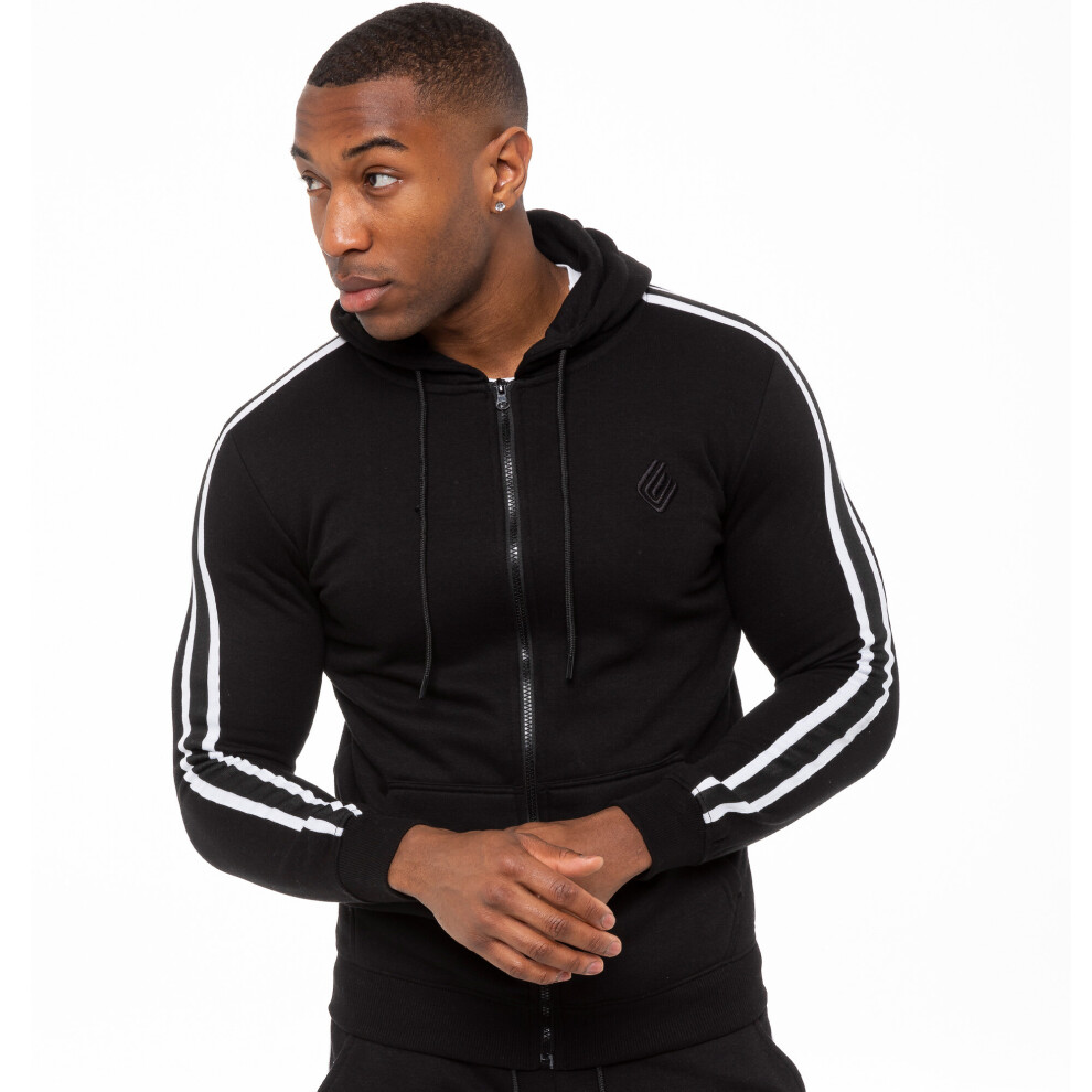 (Black, XL) Enzo Mens Zip Up Hoodie Hoody Top