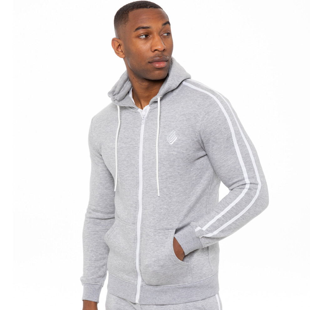 (Grey, S) Enzo Mens Zip Up Hoodie Hoody Top