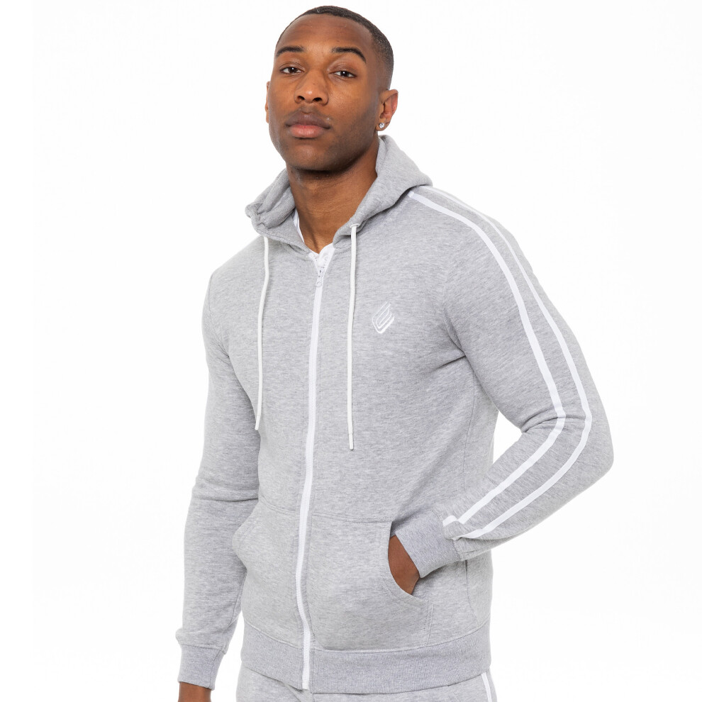 (Grey, XL) Enzo Mens Zip Up Hoodie Hoody Top