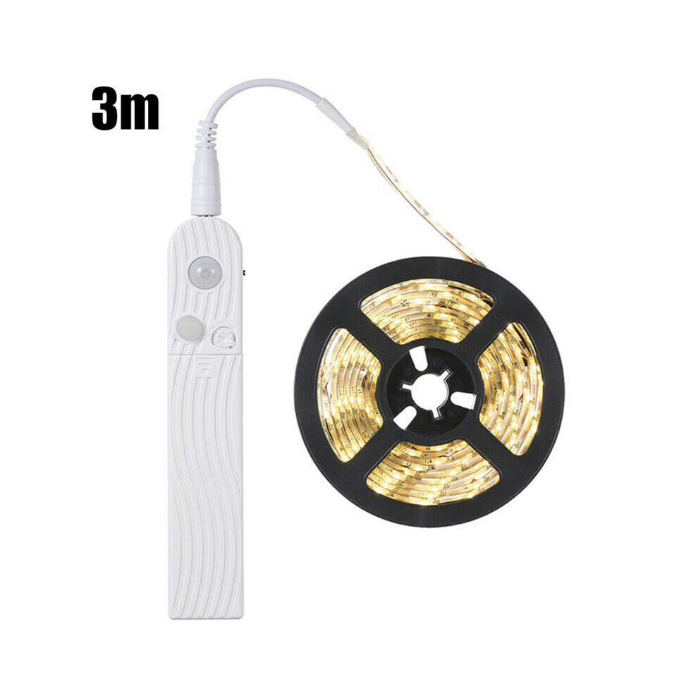 (Warm White, 3M) LED Strip Lights Battery Powered PIR Motion Sensor Closet Stairs Cabinet