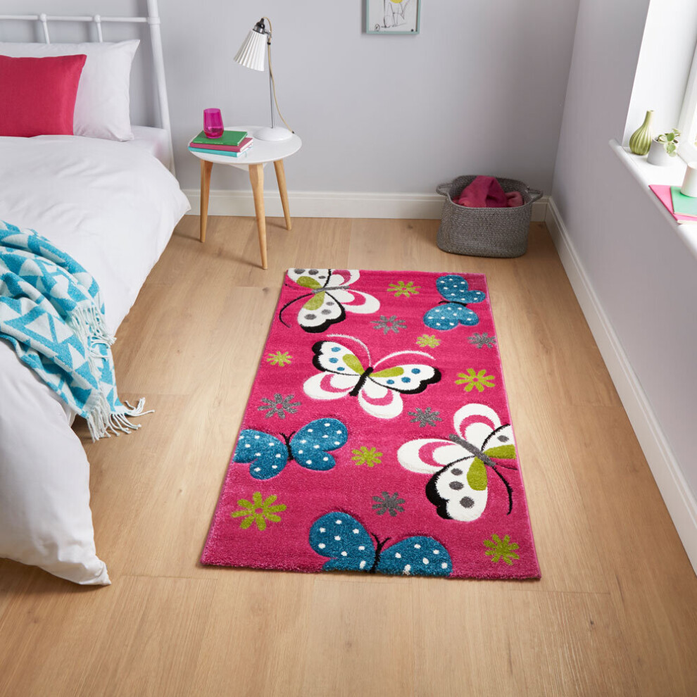 (80 x 150 Cm) Think Rugs Brooklyn Kids 772 Butterflies Rug