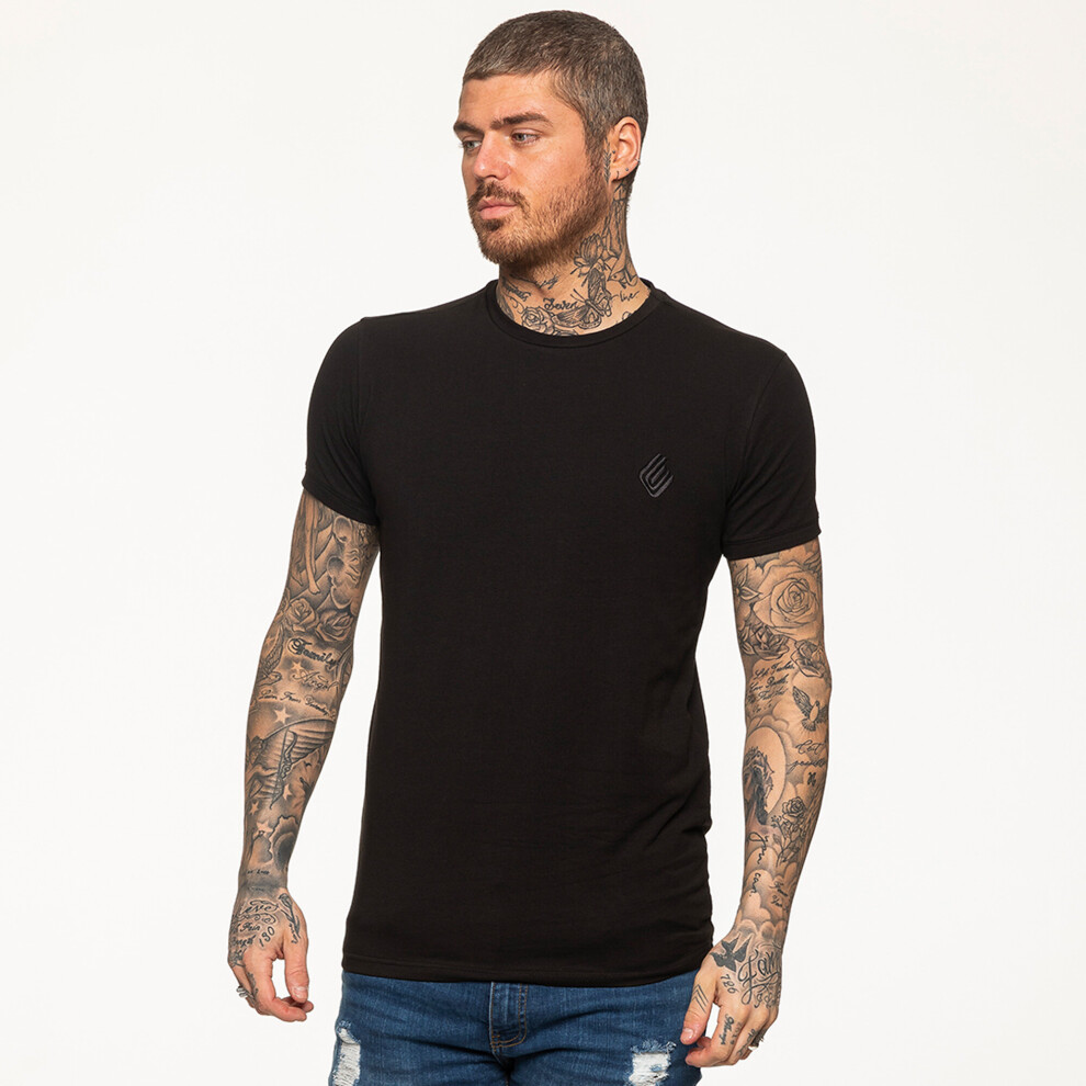 (Black, L) Enzo Mens Slim Fit T Shirt Short Sleeve Top