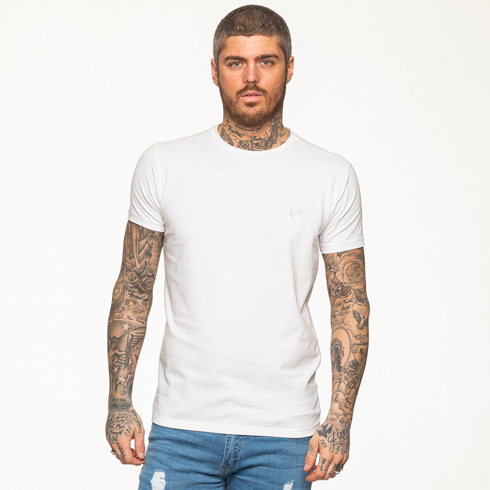 (White, S) Enzo Mens Slim Fit T Shirt Short Sleeve Top