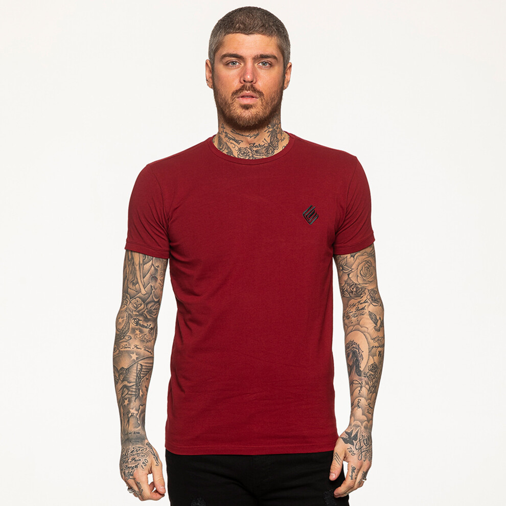 (Red, S) Enzo Mens Slim Fit T Shirt Short Sleeve Top