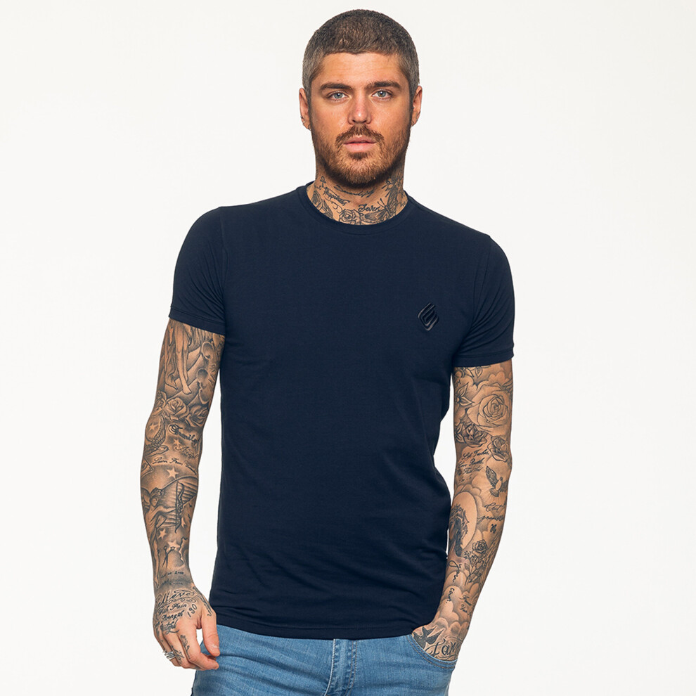 (Blue, M) Enzo Mens Slim Fit T Shirt Short Sleeve Top